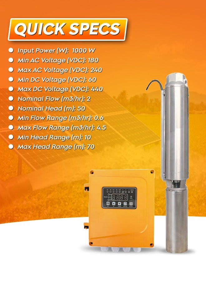 Maxima Solar Water Pump SPW2-7P-X-1K AC/DC High Efficiency Solar Pump for Agriculture, Irrigation, Residential & Commercial Water Supply Systems - Image 3